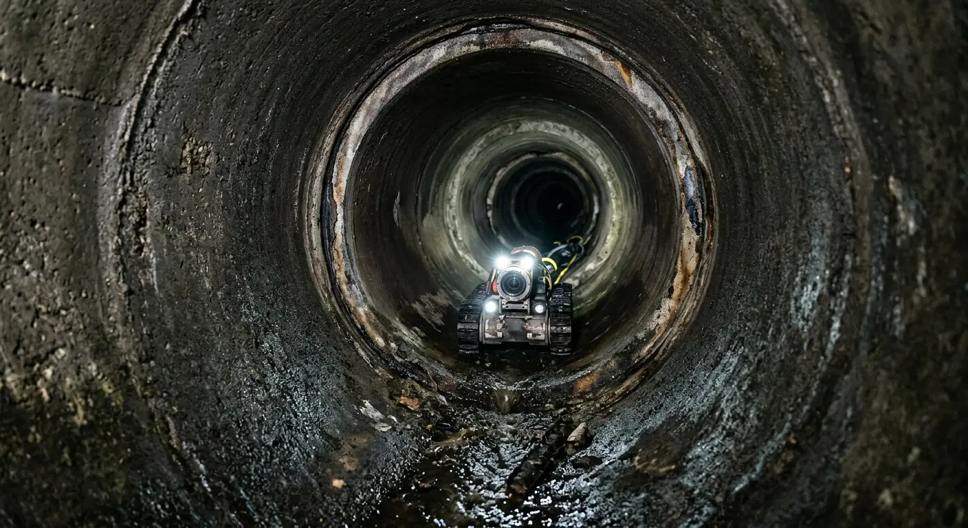 Robotic sewer camera inspecting pipe interior for Sewer Line Cleaning in Lyman