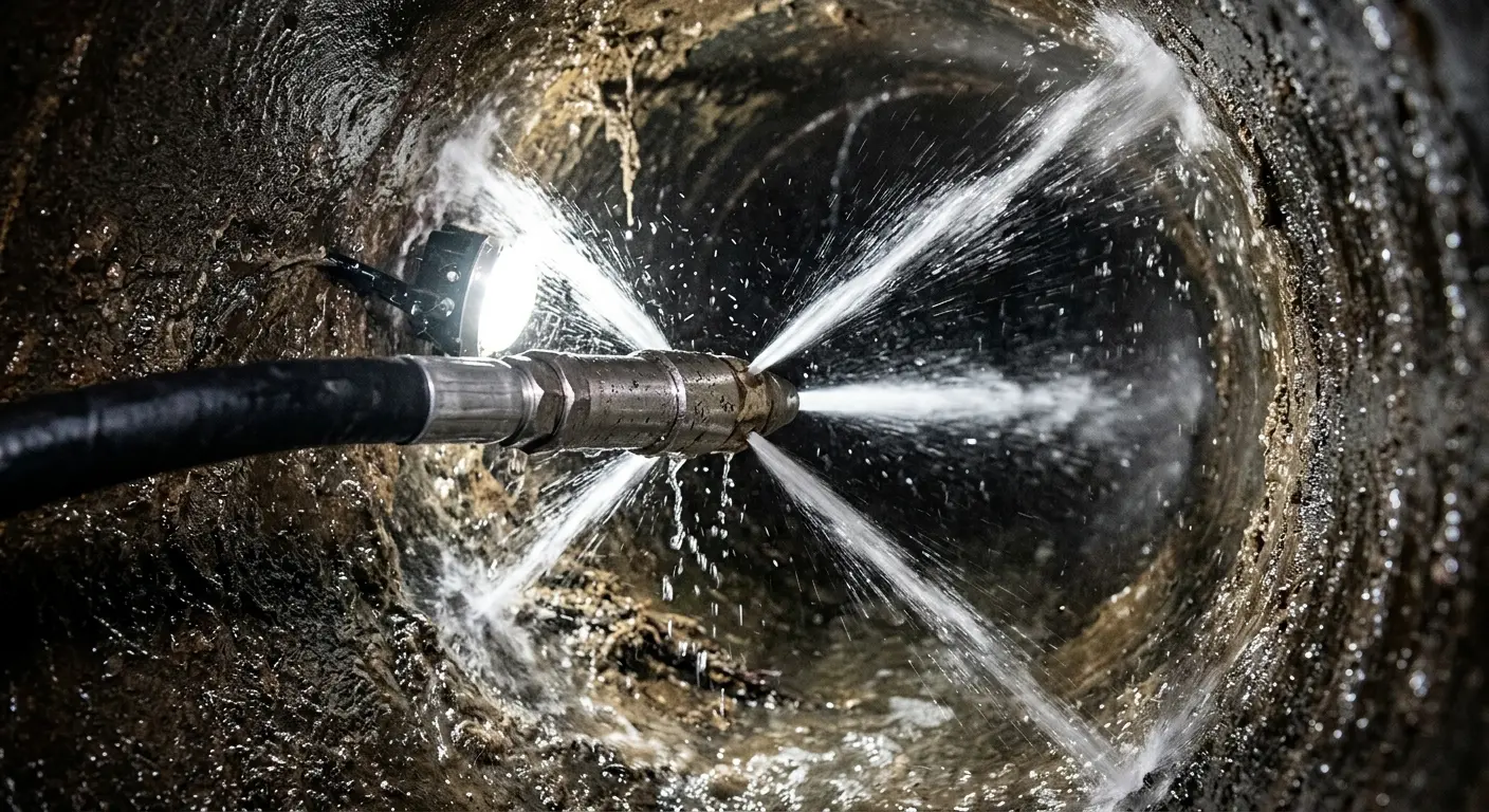 High-pressure hydro jetting nozzle cleaning sewer pipe for Sewer Cleanout in Lyman